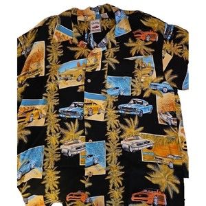 VINTAGE Island Collection Hawaiian Car Bathing Suit Girls Button Shirt Sz XL